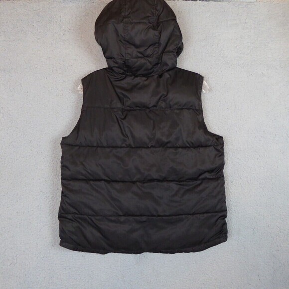 Old Navy Vest Womens Large Black Lambs Wool Angora Floral Lining Hooded Puffer - Picture 2 of 7